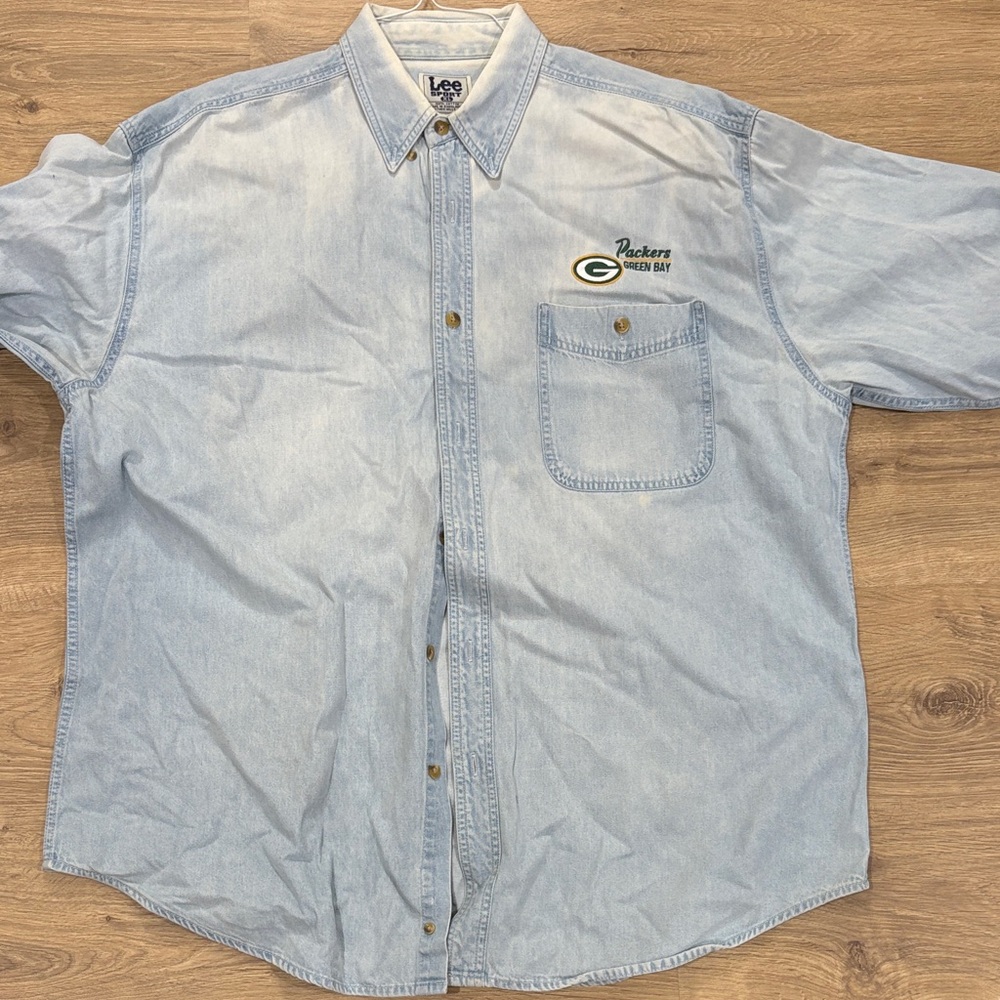 Lee Light Blue Casual Button Down Shirt Green Bay Packers